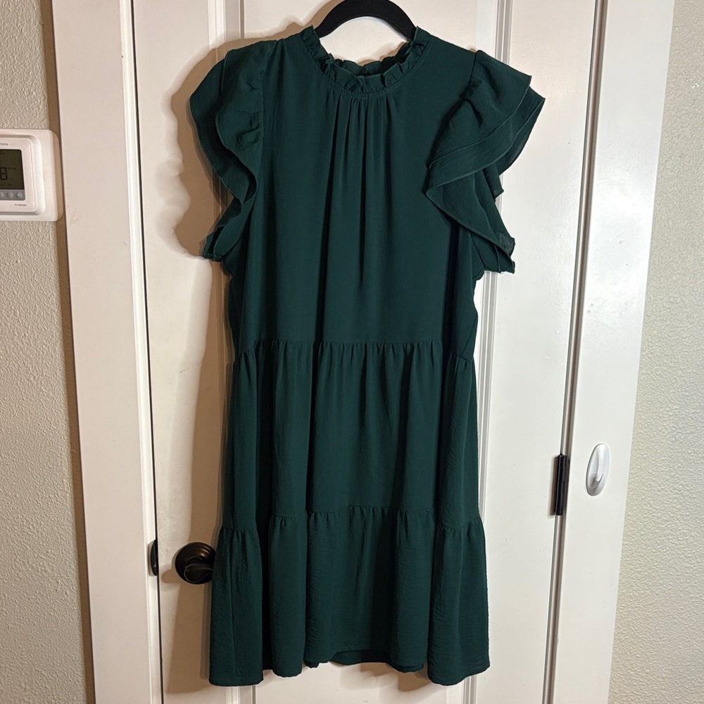 Elegant Green Ruffle Sleeve Dress
